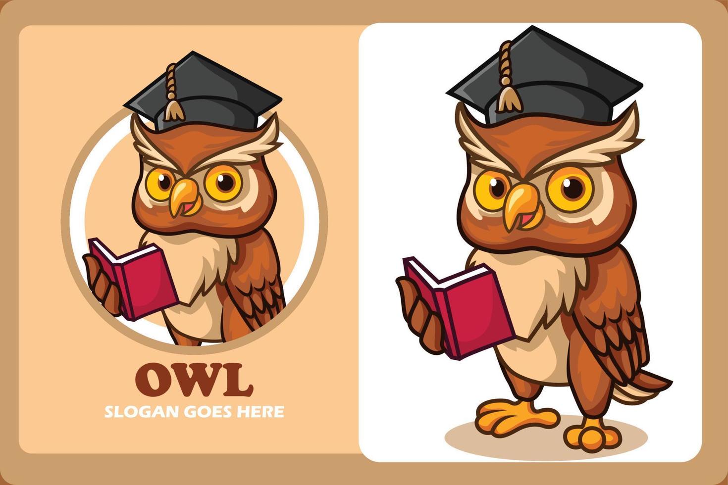 dessin animé hibou avec l'obtention du diplôme casquette en train de lire une livre vecteur