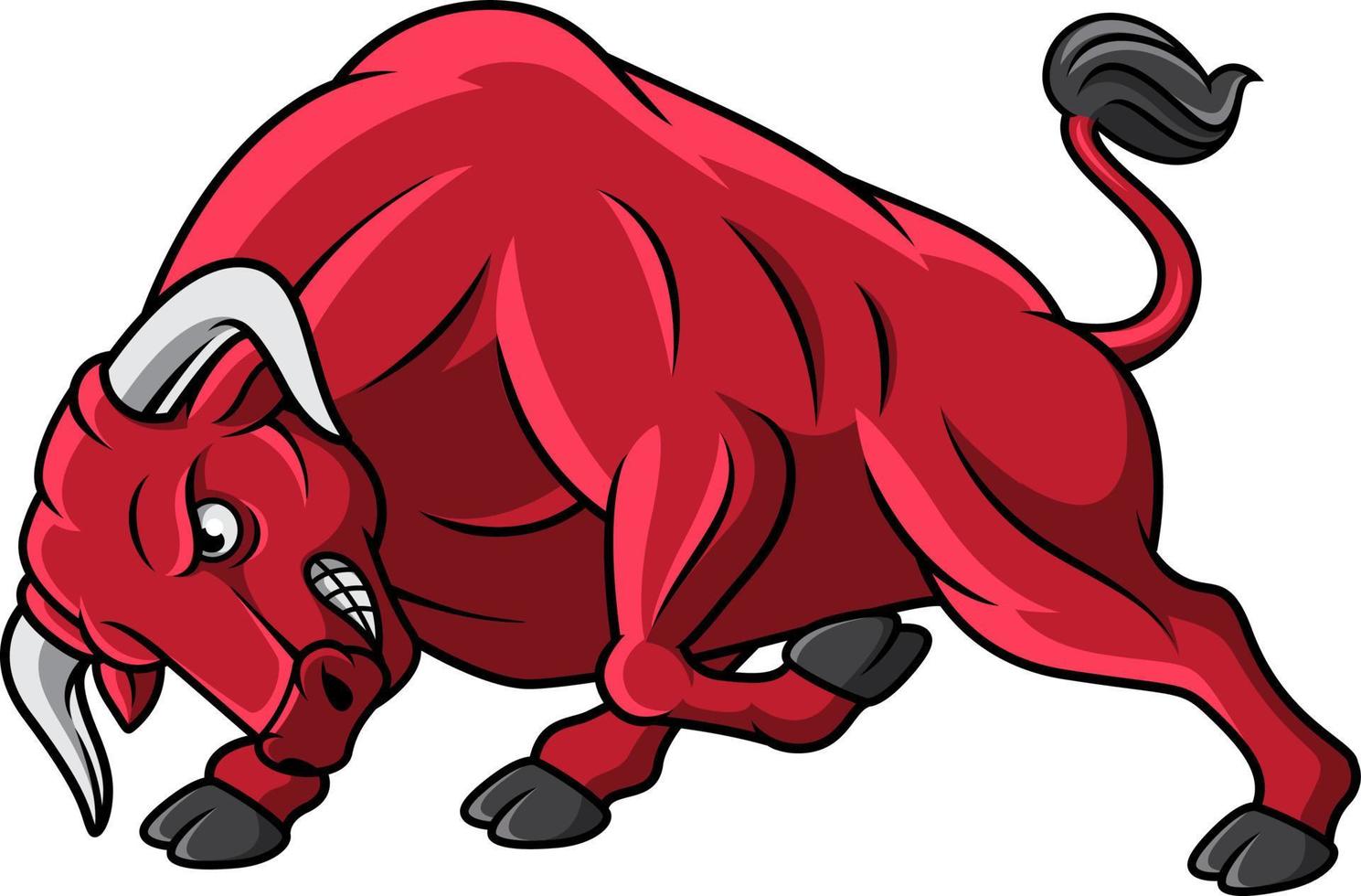 dessin animé rouge taureau attaque vecteur
