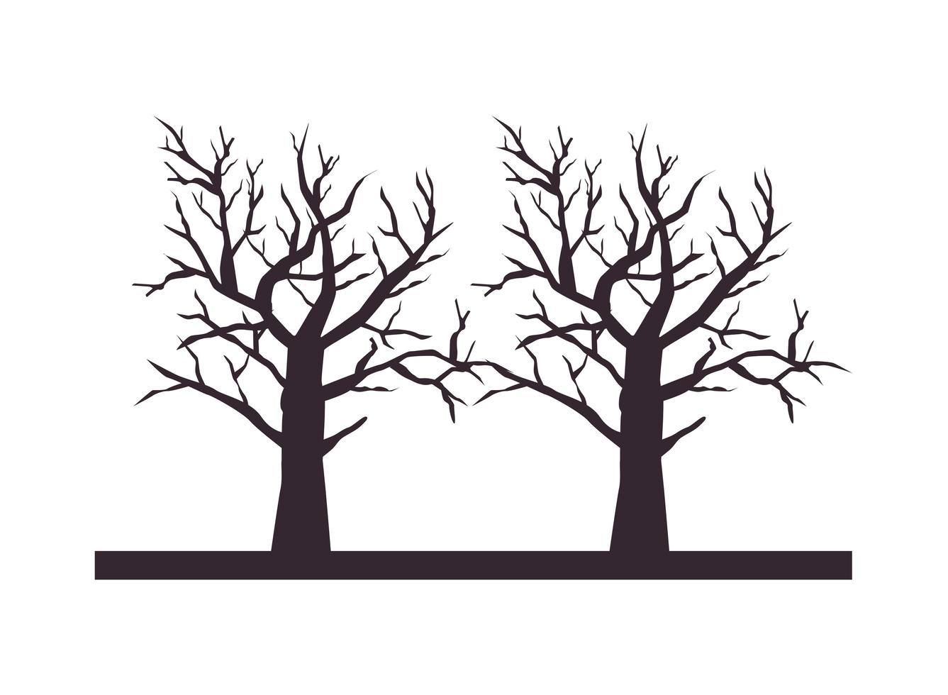 Halloween icônes isolées arbres secs vecteur