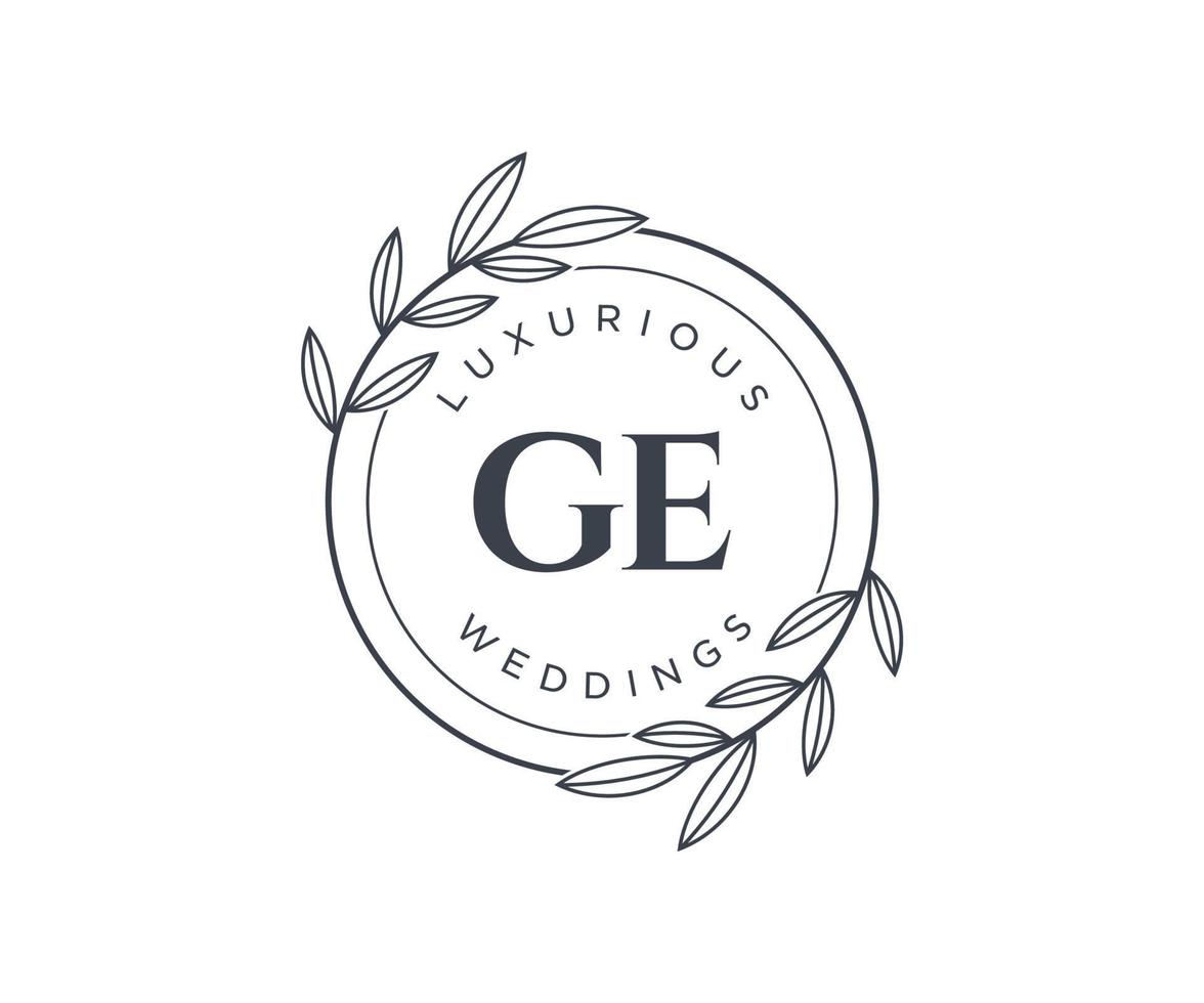 modèle de logos de monogramme de mariage lettre initiales ge, modèles minimalistes et floraux modernes dessinés à la main pour cartes d'invitation, réservez la date, identité élégante. vecteur