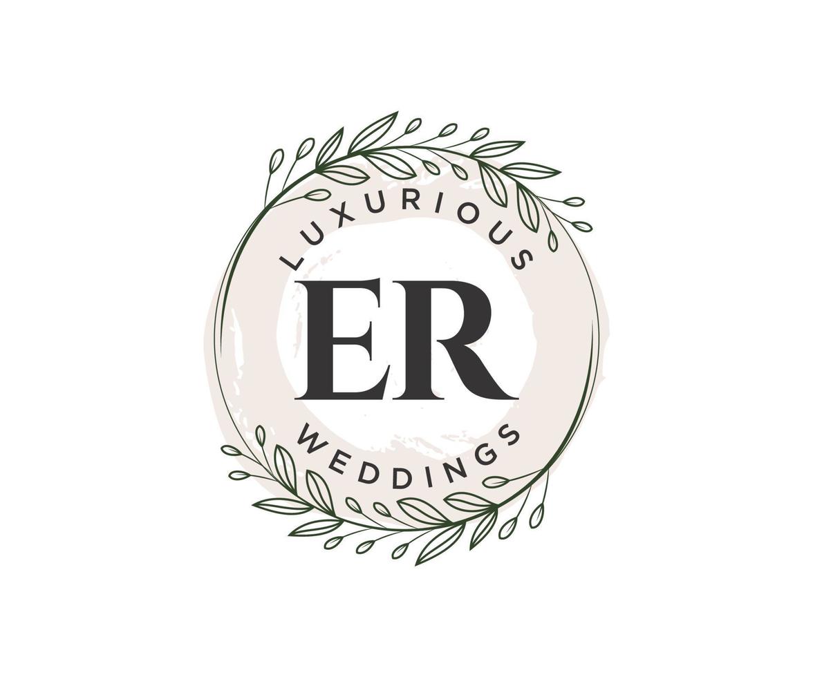 modèle de logos de monogramme de mariage lettre initiales er, modèles minimalistes et floraux modernes dessinés à la main pour cartes d'invitation, réservez la date, identité élégante. vecteur