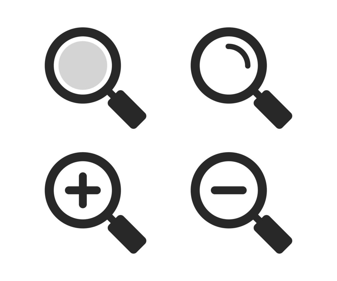Zoom dans et en dehors Icônes. grossissant verre ou chercher icône vecteur