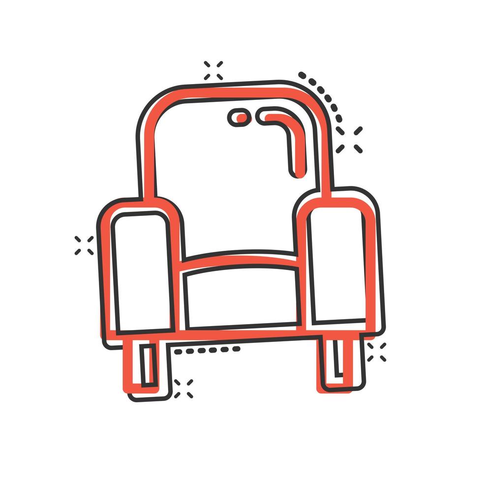 icône de chaise de cinéma dans le style comique. illustration de vecteur de dessin animé de fauteuil sur fond blanc isolé. concept d'entreprise d'effet d'éclaboussure de siège de théâtre.