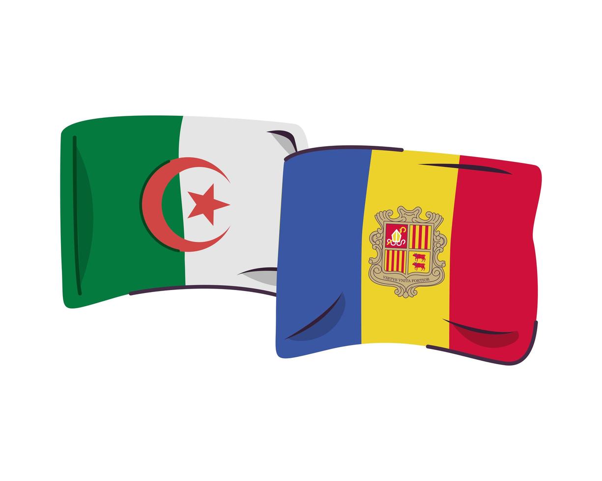 Icône isolé de drapeaux algérie et andorre vecteur