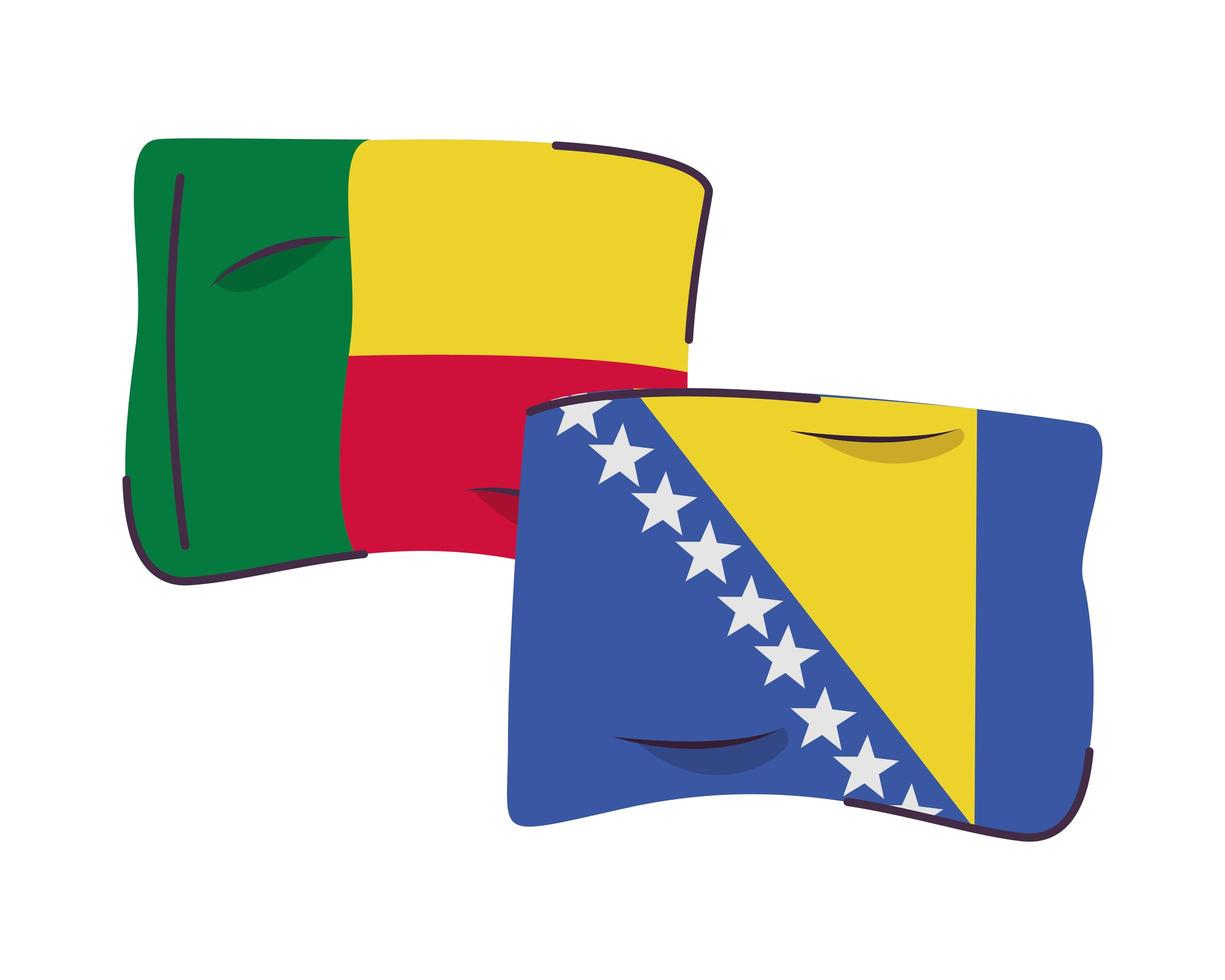 Bosnie-Herzégovine avec l'icône isolé des drapeaux du Bénin vecteur