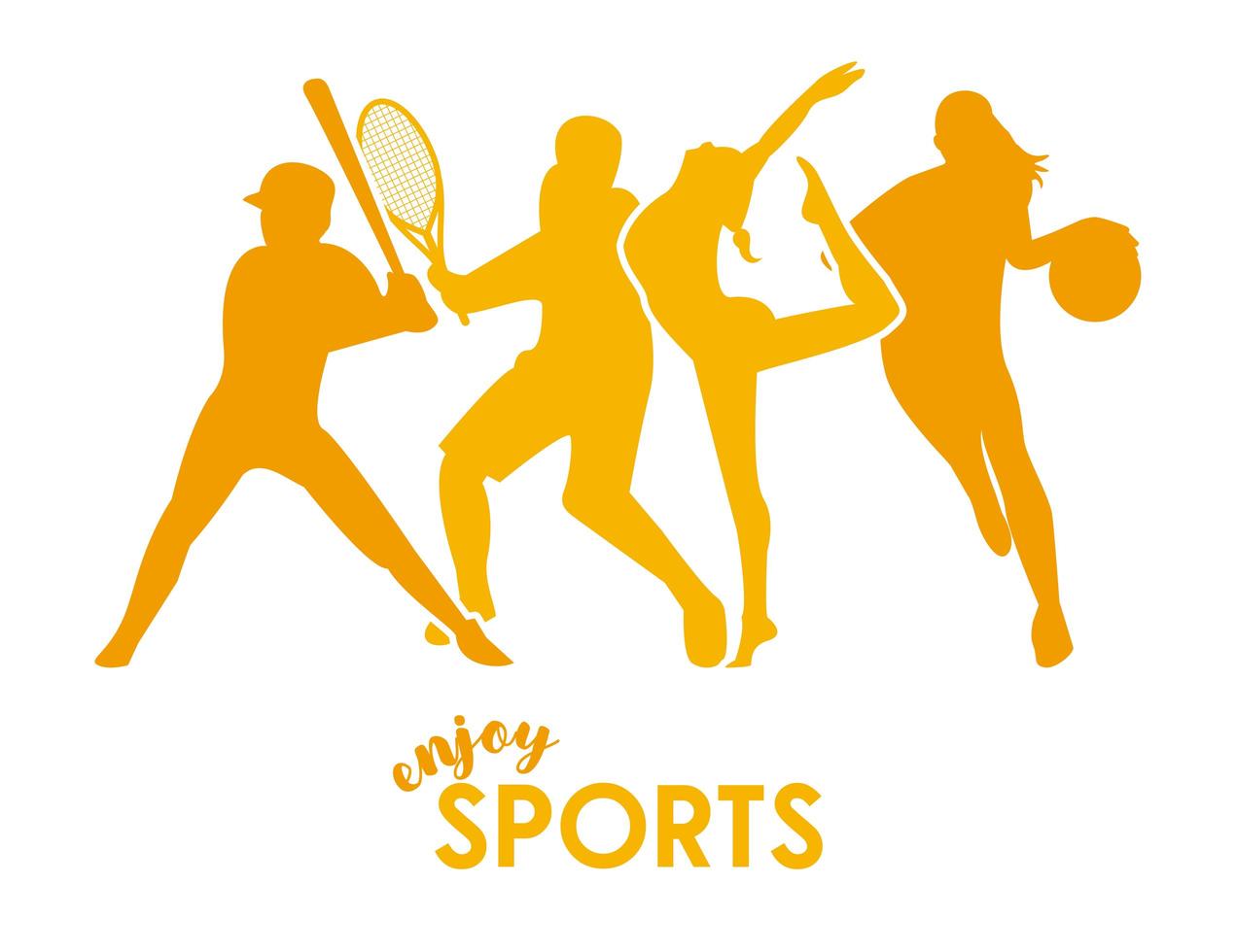 affiche de temps de sport avec des silhouettes dathlètes jaunes vecteur