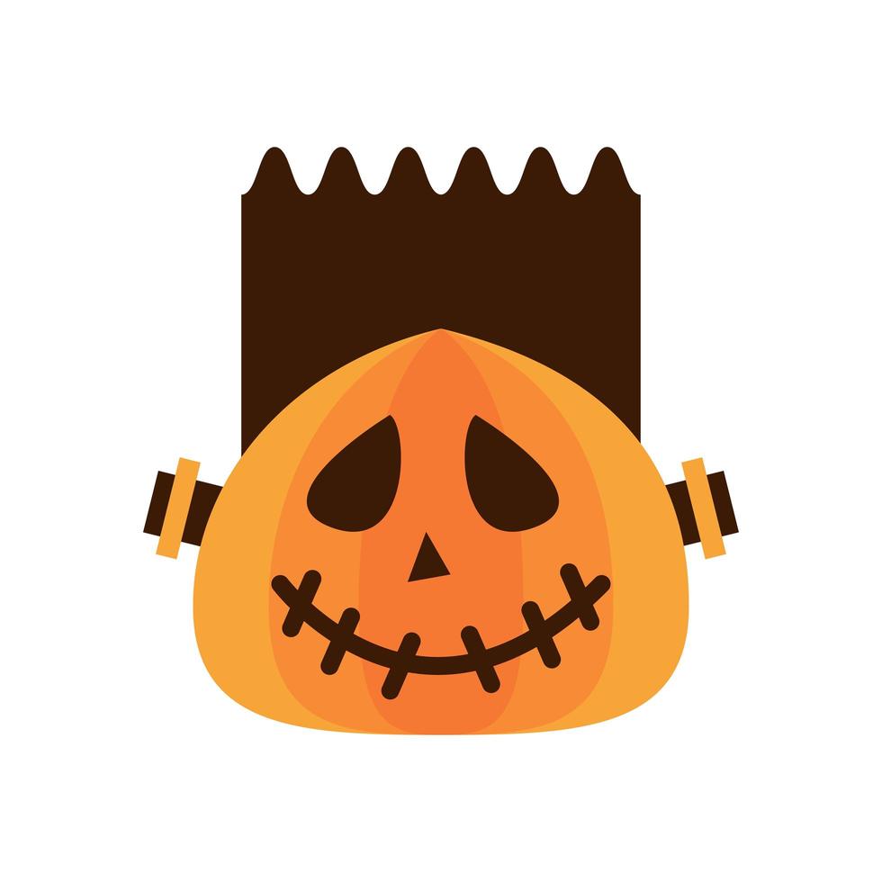 citrouille d'halloween avec l'icône de style plat visage frankenstein vecteur