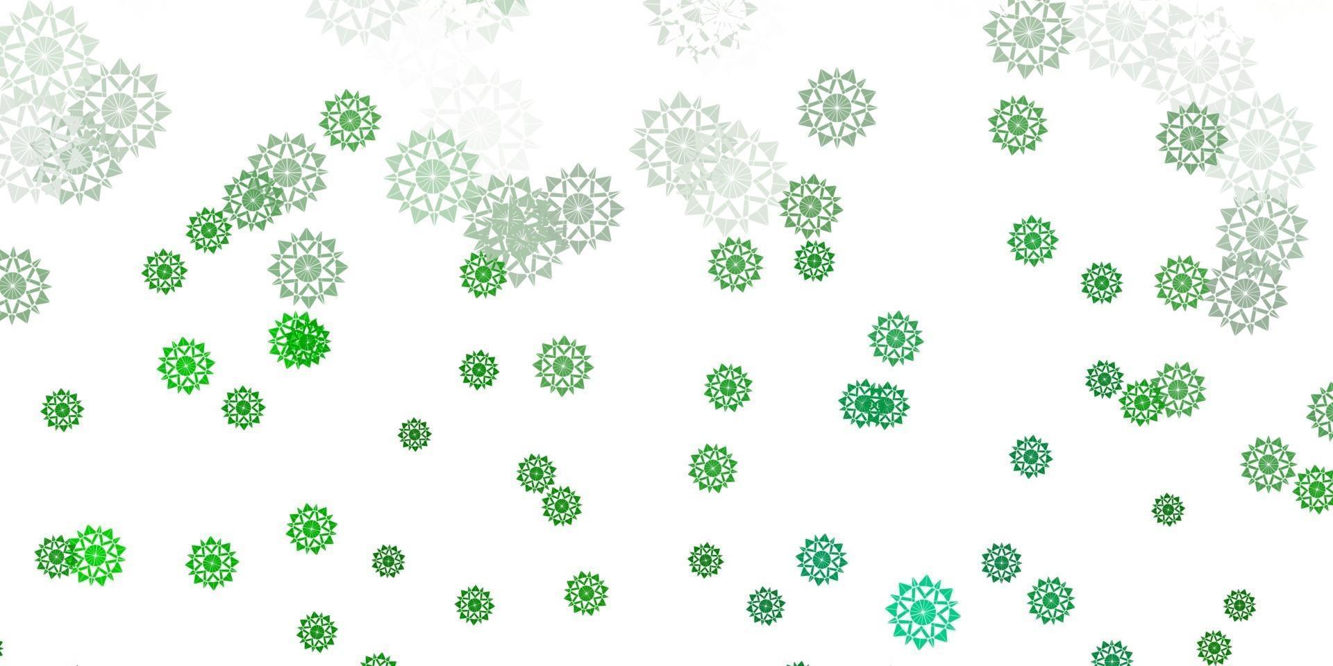 texture vecteur vert clair avec des flocons de neige brillants.