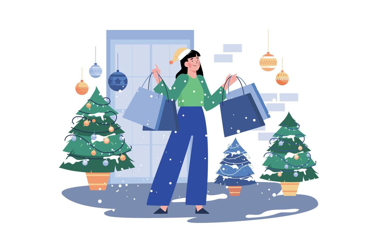 femme fait du shopping pour les vacances de noël vecteur