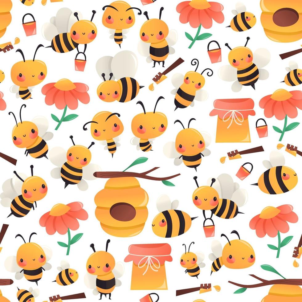 dessin animé super mignon abeilles sans soudure de fond vecteur