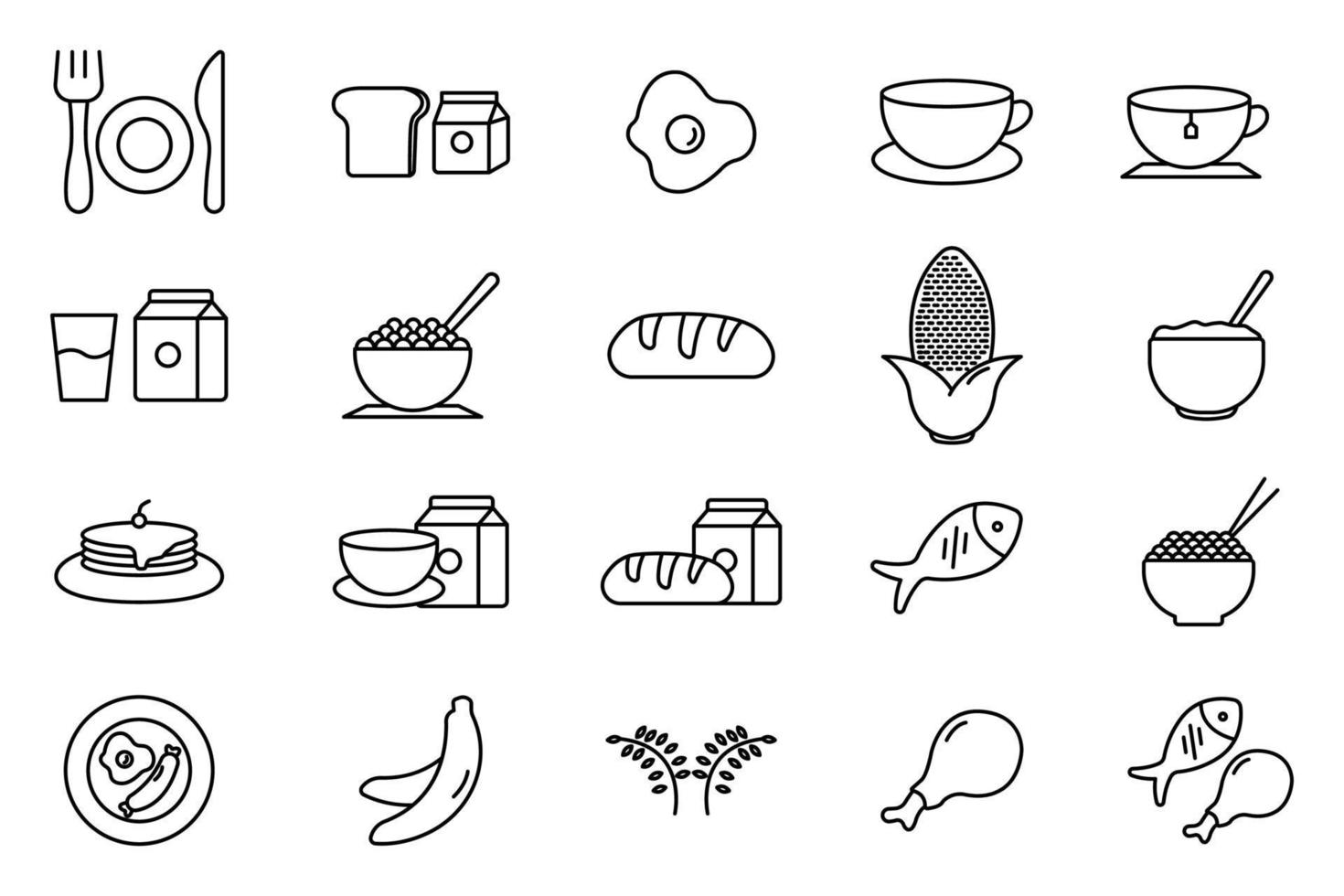 petit déjeuner ensemble icône illustration. icône en relation à nourriture et boire. contour icône style. Facile vecteur conception modifiable