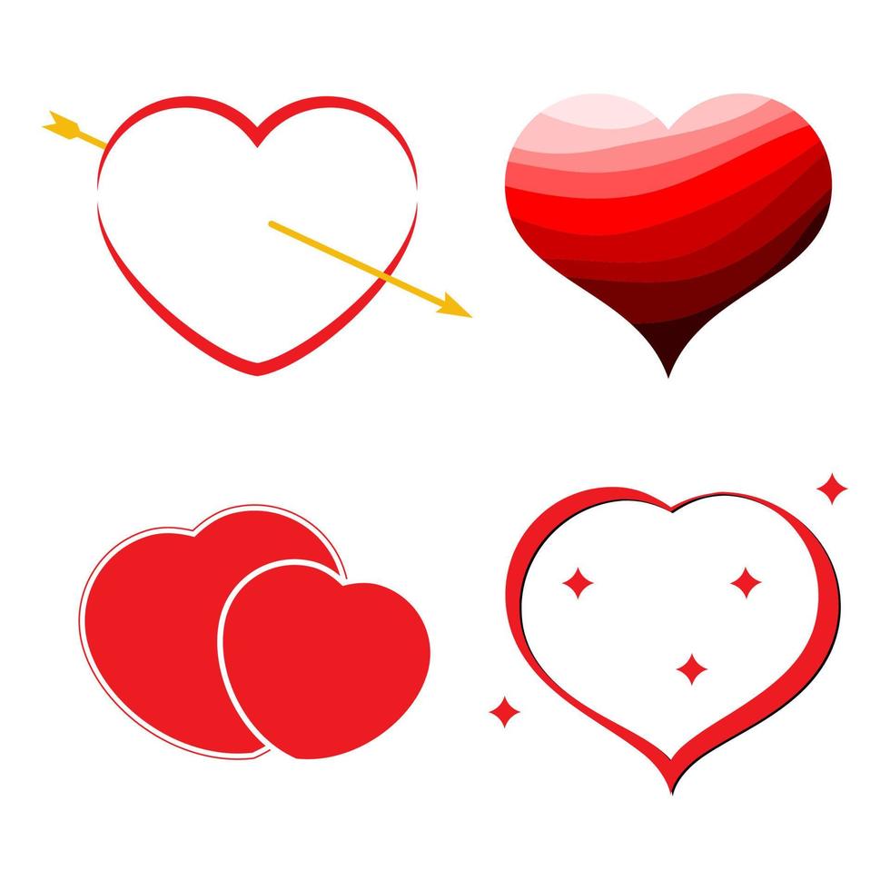 ensemble de quatre coeurs rouges. symbole d'amour romantique de la saint-valentin. illustration vectorielle vecteur