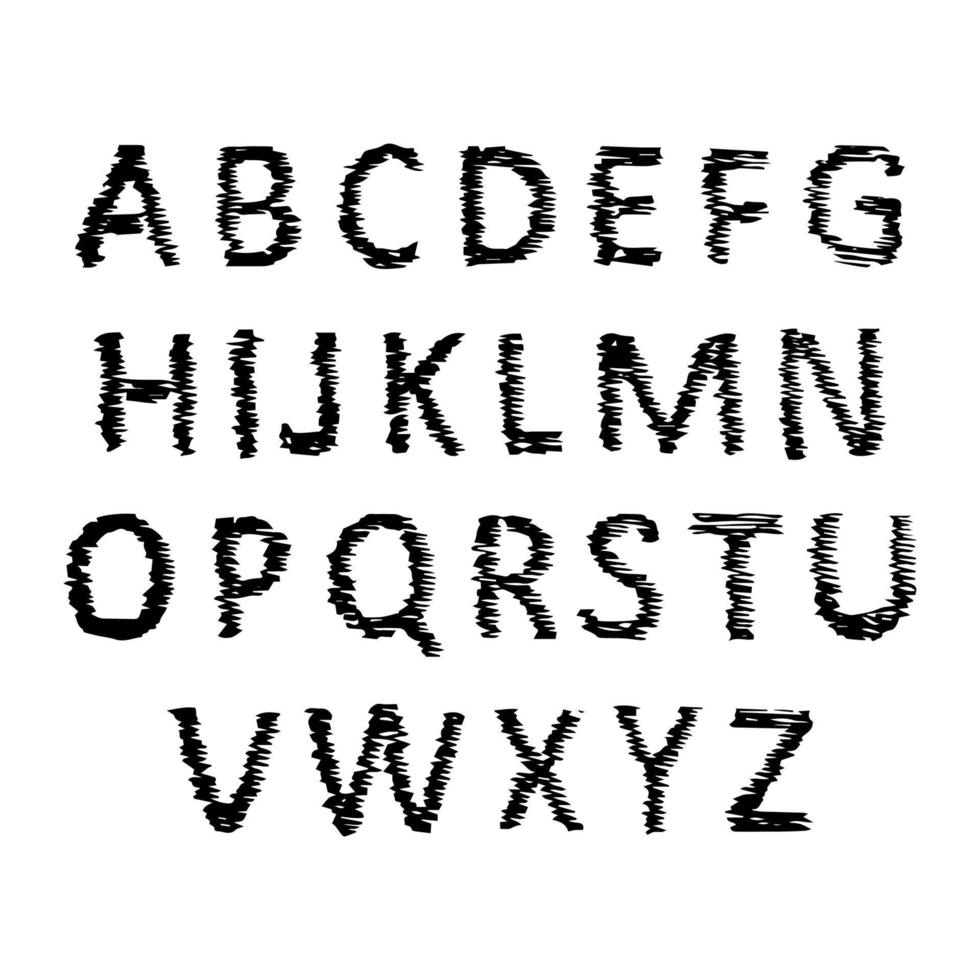 lettres de l'alphabet latin dessinées à la main. police et police modernes majuscules. symboles noirs sur fond blanc. illustration vectorielle. vecteur