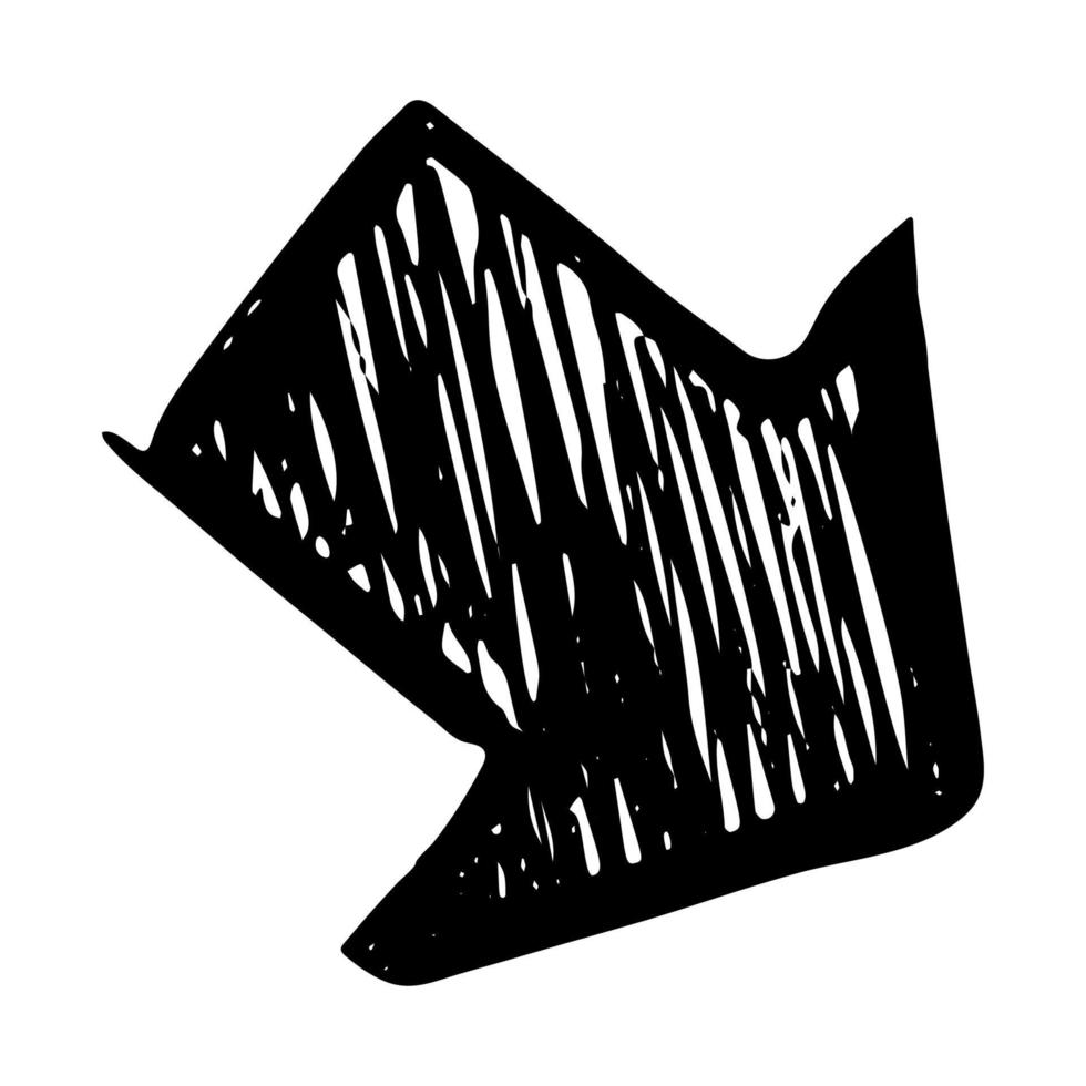 flèche dessinée à la main noire. croquis de flèche doodle isolé sur fond blanc. illustration vectorielle. vecteur