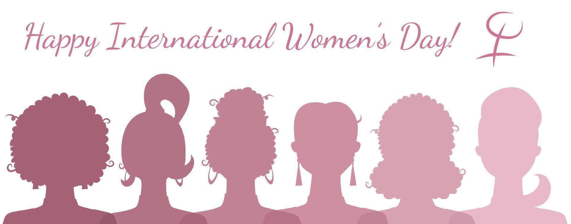 six femmes rose silhouettes et texte invitation, carte postale, salutation vecteur carte, bannière pour international aux femmes journée avec féminin symbole.