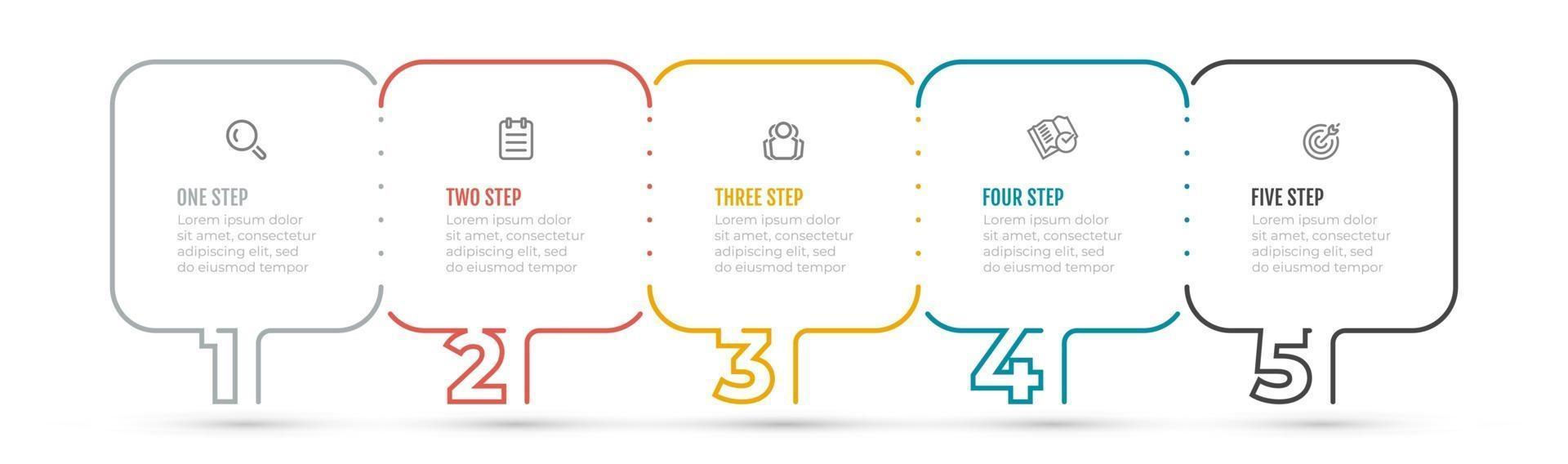 conception d'éléments graphiques d'informations de ligne de temps avec des options de concept et de nombre de lignes fines étapes du processus métier avec 5 options. illustration vectorielle. vecteur