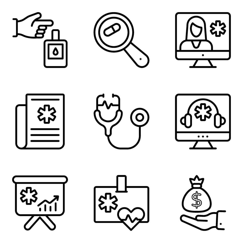 pack d'icônes linéaires de consultation médicale et en ligne vecteur