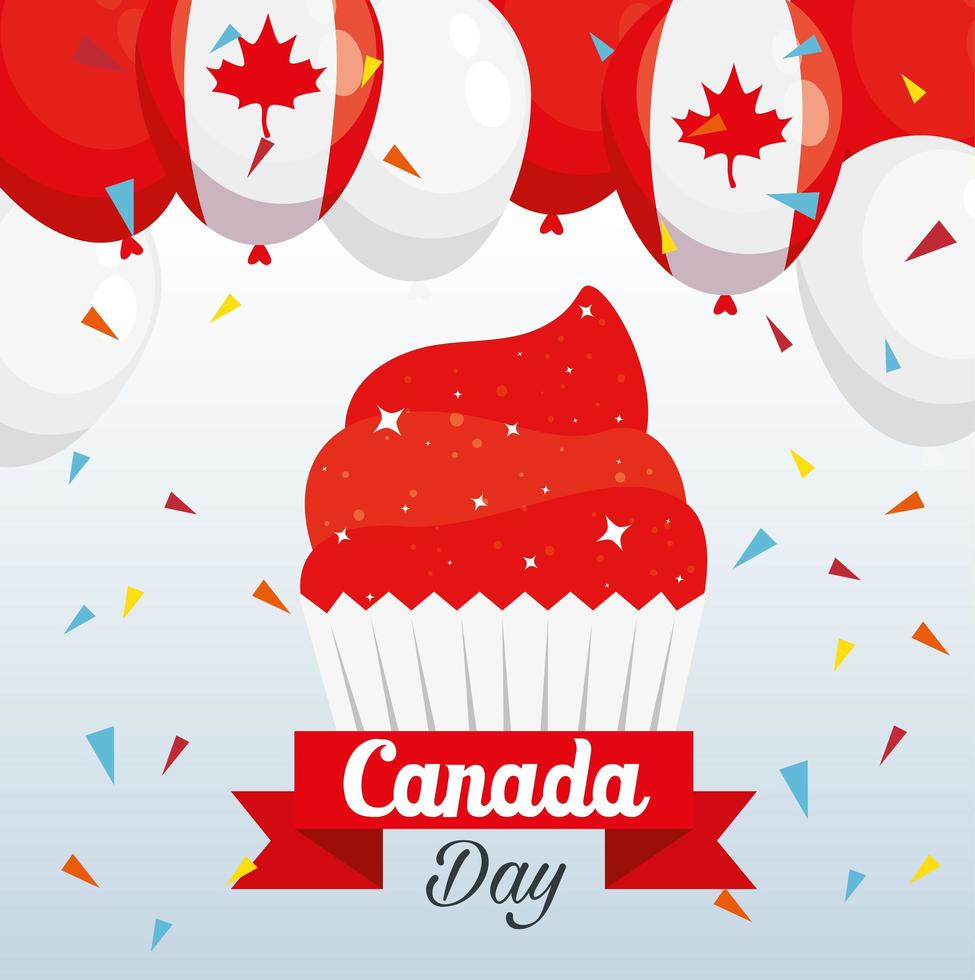 bonne fête du canada avec cupcake et décoration vecteur