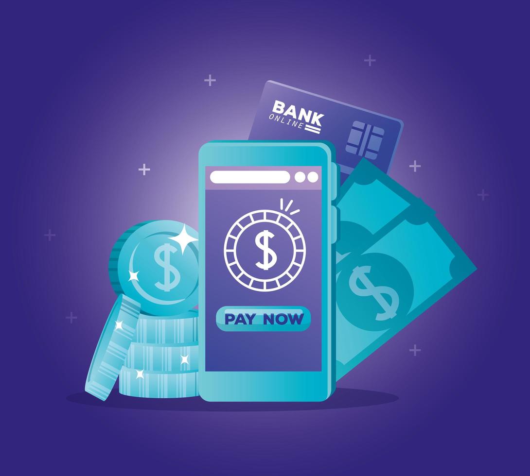 concept de banque en ligne avec smartphone et icônes vecteur