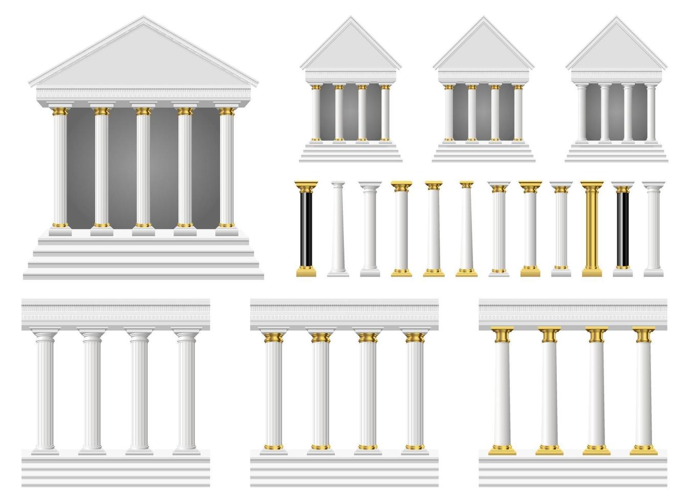 colonnes antiques et jeu d'illustration de conception de vecteur de temple isolé sur fond blanc