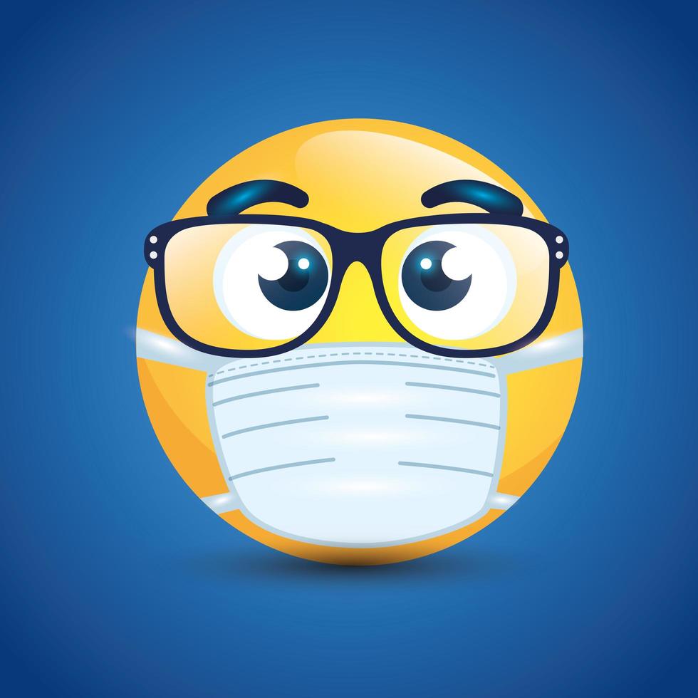 emoji avec des lunettes portant un masque facial vecteur