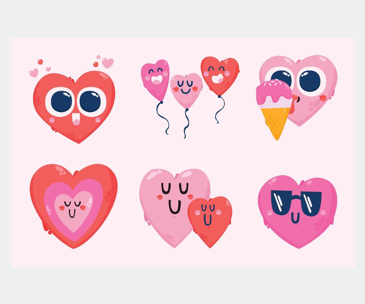 cœur emoji autocollant personnages illustration vecteur