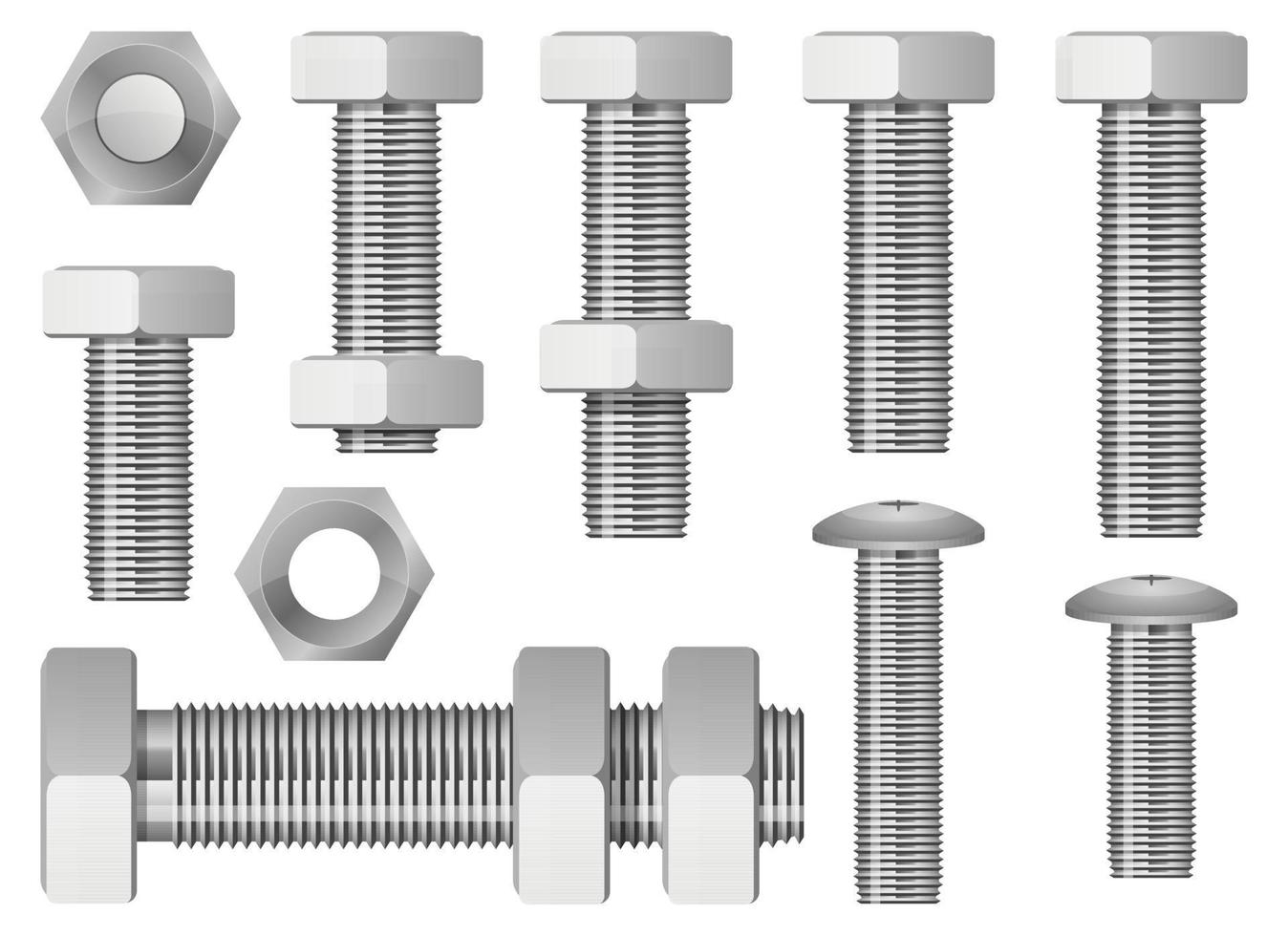 Ensemble d'illustration de conception de vecteur de boulon hexagonal isolé sur fond blanc