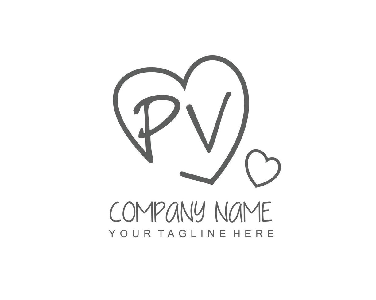 initiale pv avec cœur l'amour logo modèle vecteur