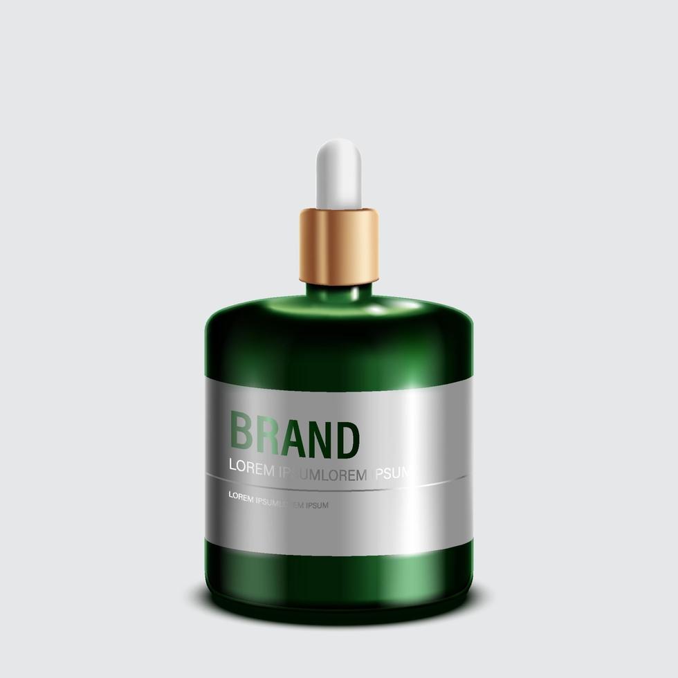 produits cosmétiques ou de soin de la peau. maquette de bouteille verte et fond blanc isolé. illustration vectorielle. vecteur