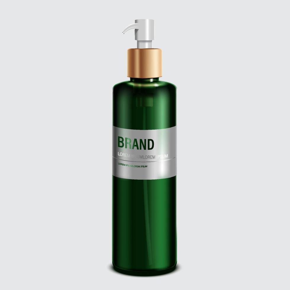 produits cosmétiques ou de soin de la peau. maquette de bouteille verte et fond blanc isolé. illustration vectorielle. vecteur