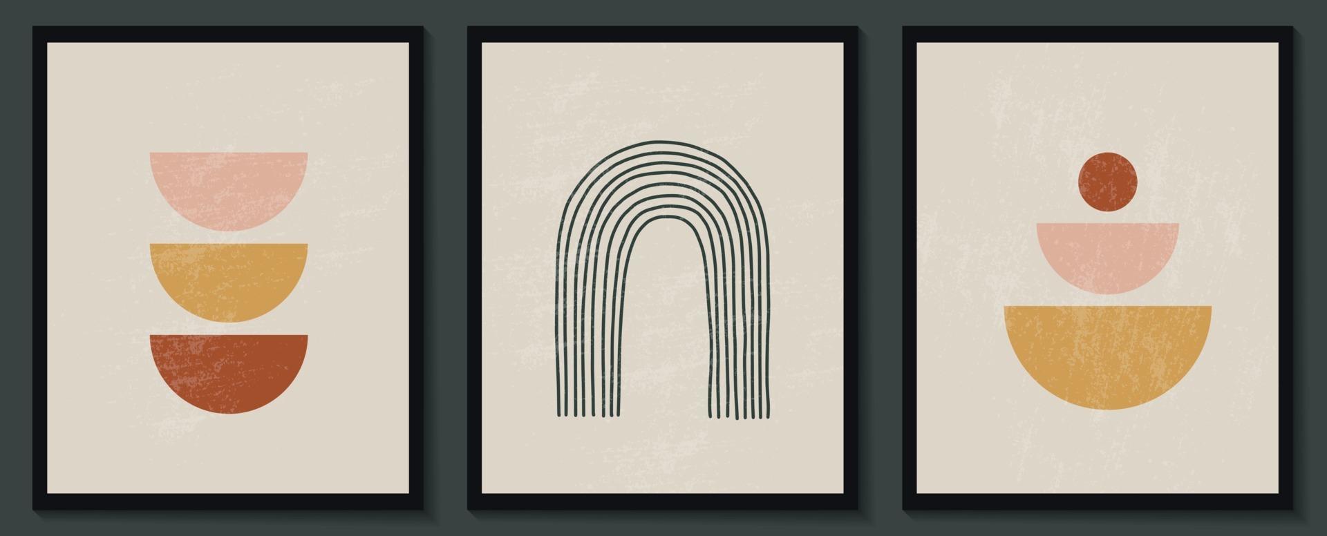 ensemble contemporain à la mode de composition peinte à la main artistique minimaliste géométrique créatif abstrait. affiches de vecteur pour la décoration murale dans un style vintage