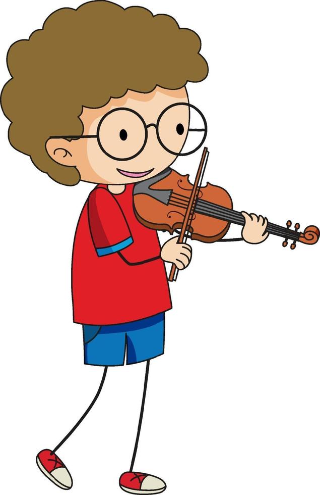Un enfant de griffonnage jouant le personnage de dessin animé de violon isolé vecteur