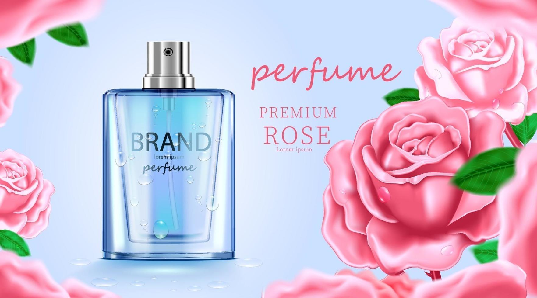 Crème de soin de peau de paquet de bouteille cosmétique de luxe, affiche de produit cosmétique de beauté, avec fond rose et bleu de couleur rose vecteur