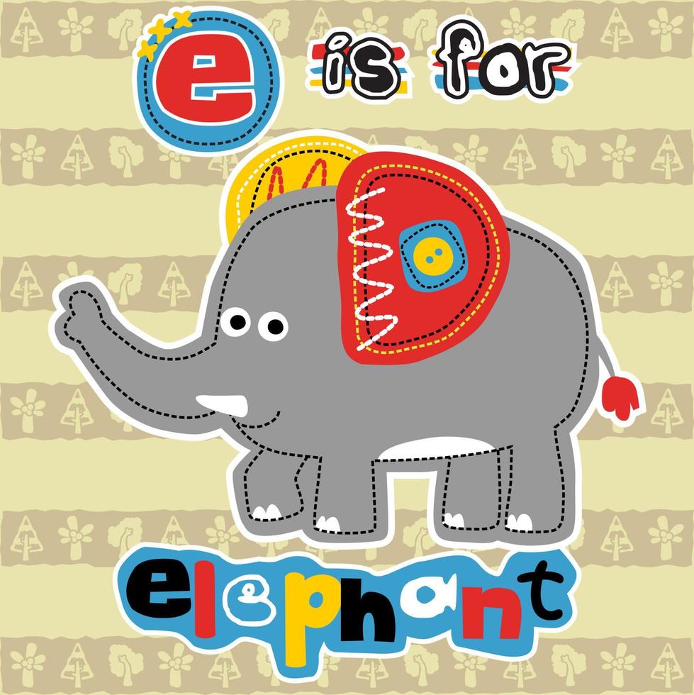 mignonne l'éléphant sur des arbres rayé arrière-plan, vecteur dessin animé illustration