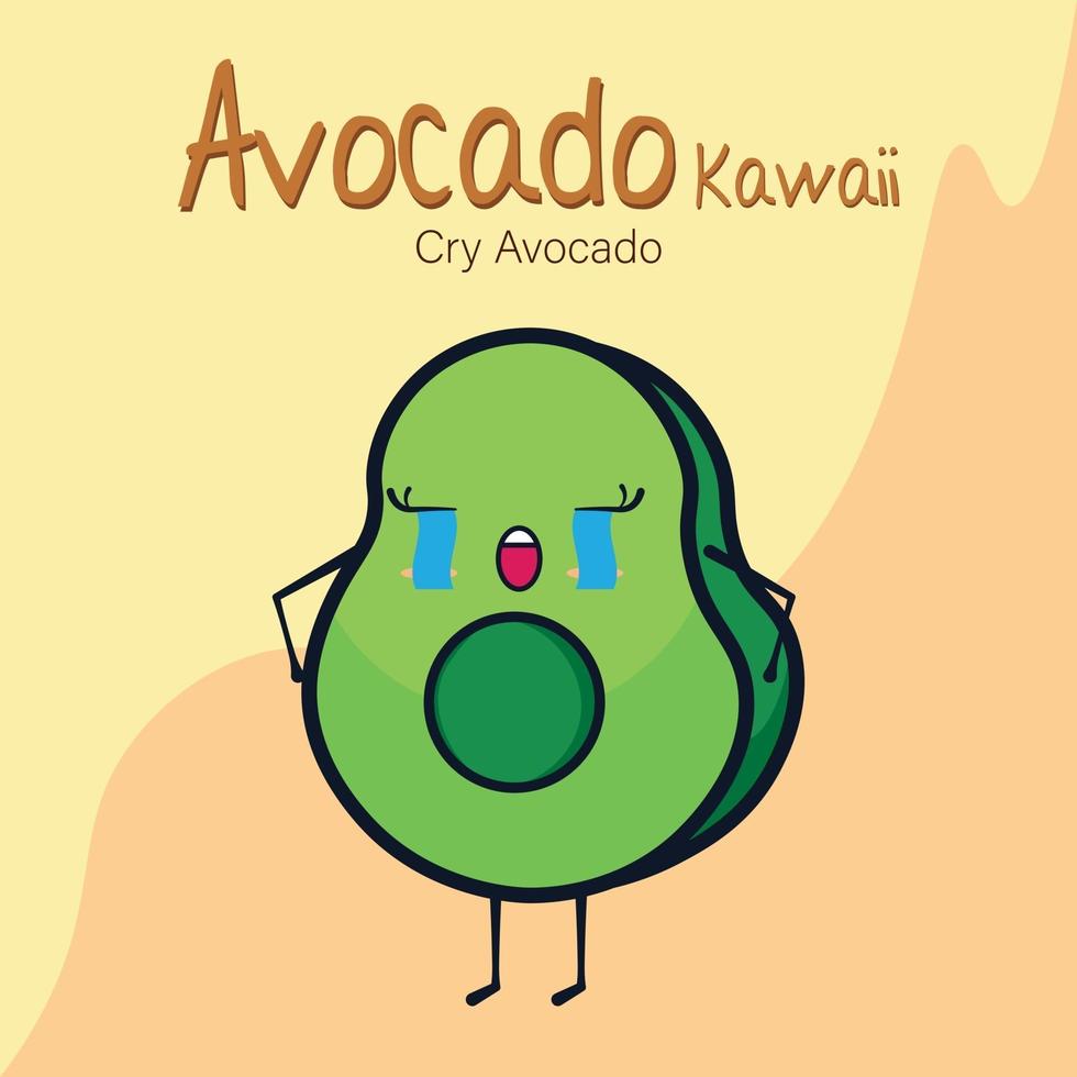 avocat kawaii, avocat visage qui pleure vecteur