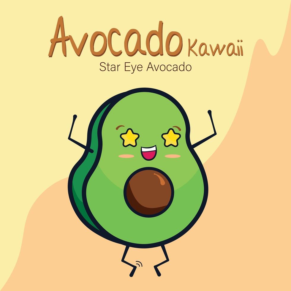 avocat kawaii, avocat star eye vecteur