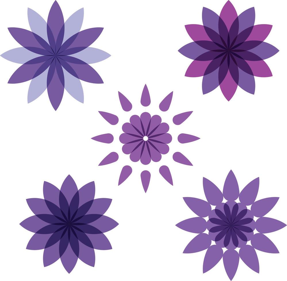 violet fleurs dans différent formes isolé sur blanc vecteur