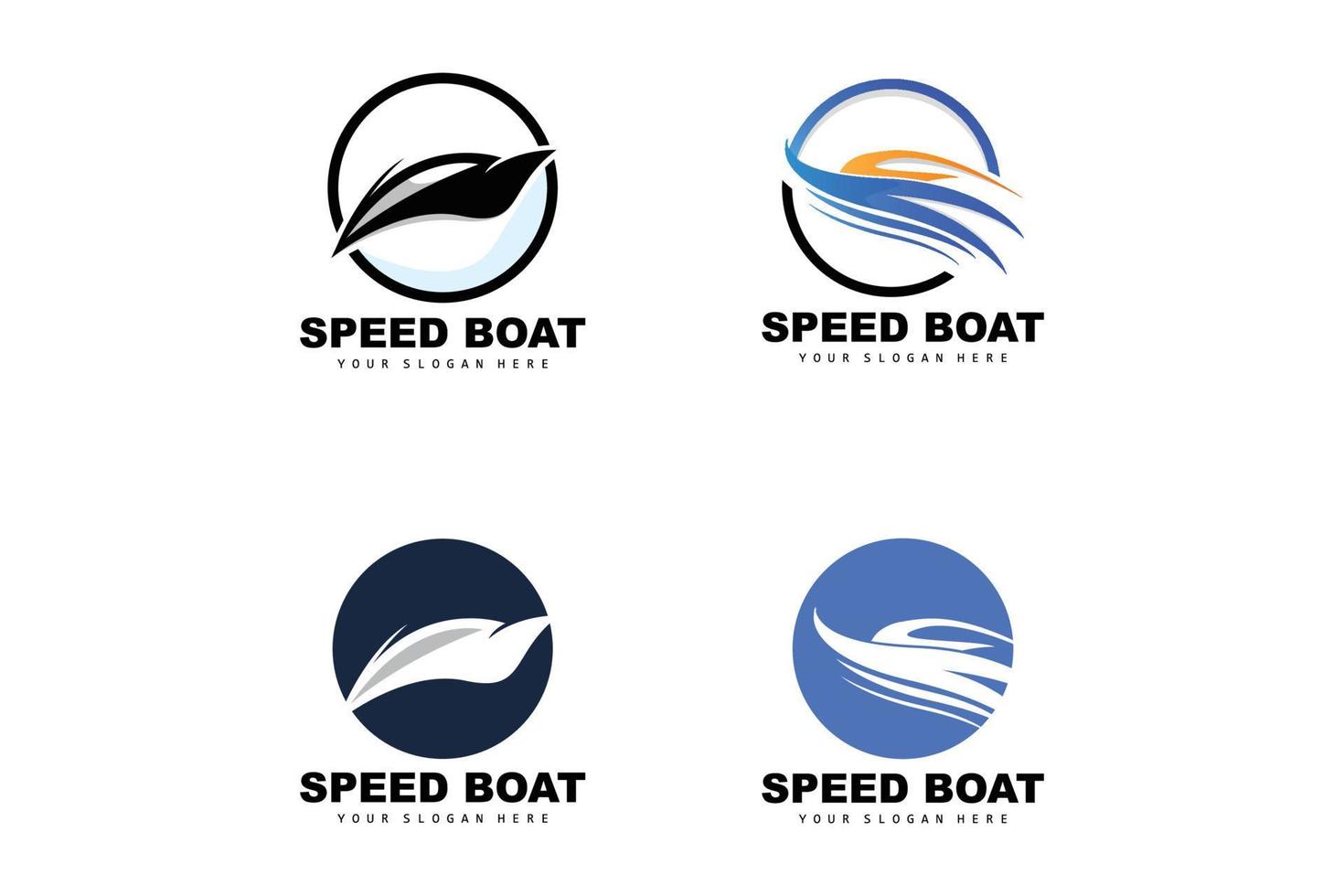 logo de bateau de vitesse, vecteur de navire de charge rapide, voilier, conception pour l'entreprise de fabrication de navires, navigation par voie navigable, véhicules marins, transport