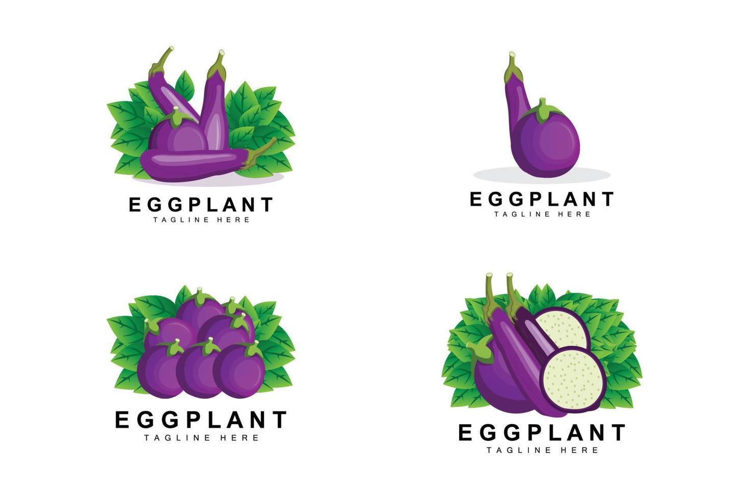 création de logo d'aubergine, illustration de légumes vecteur de plantation de légumes violets, modèle d'icône de marque de produit