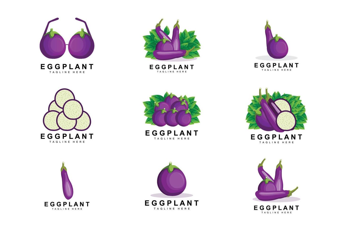 création de logo d'aubergine, illustration de légumes vecteur de plantation de légumes violets, modèle d'icône de marque de produit