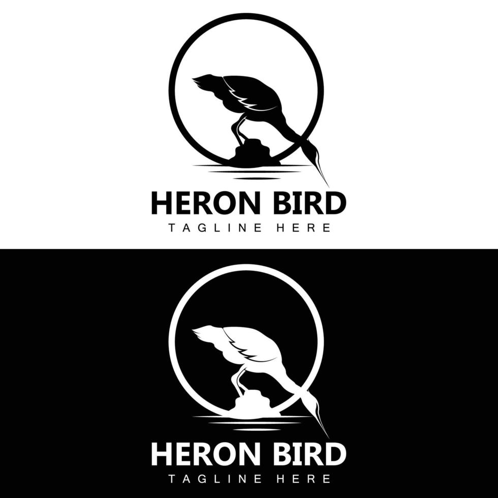 création de logo oiseau héron cigogne, oiseau héron volant sur le vecteur de la rivière, illustration de la marque du produit