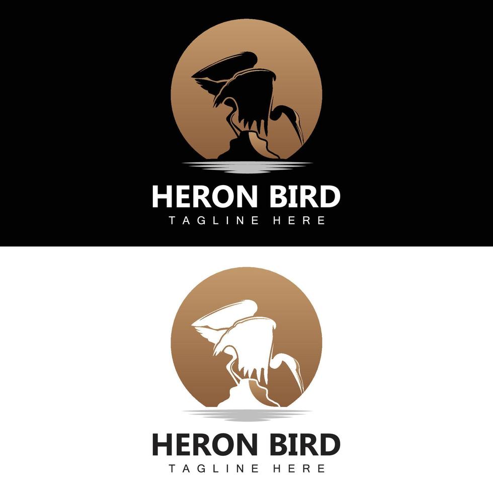 création de logo oiseau héron cigogne, oiseau héron volant sur le vecteur de la rivière, illustration de la marque du produit