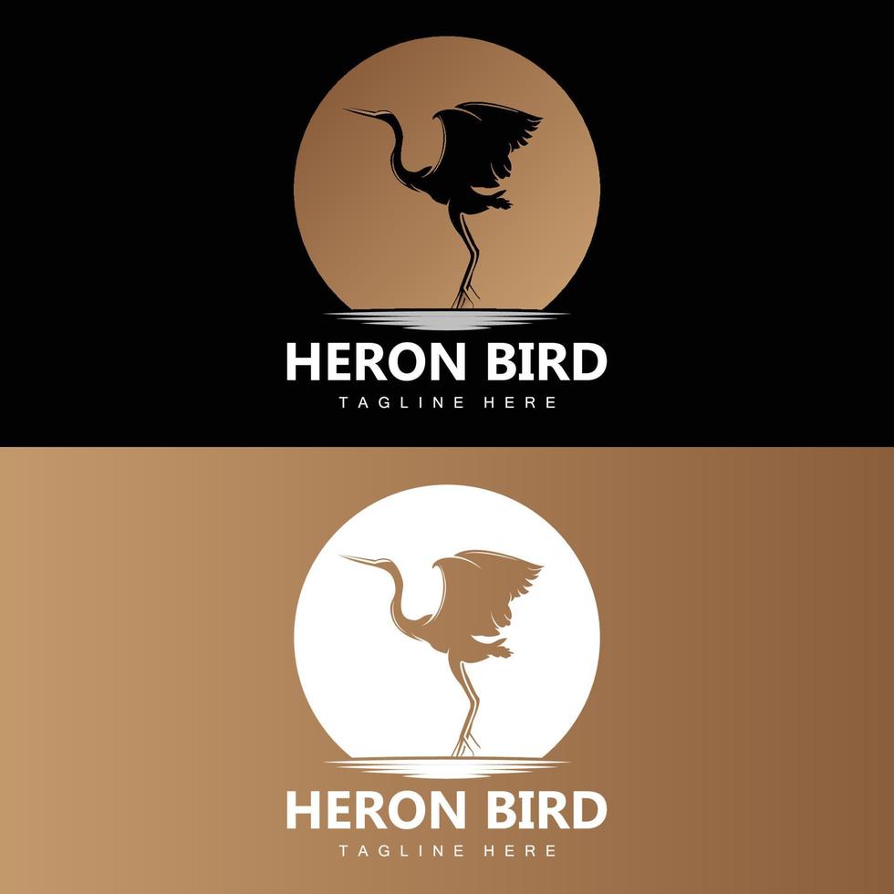 création de logo oiseau héron cigogne, oiseau héron volant sur le vecteur de la rivière, illustration de la marque du produit