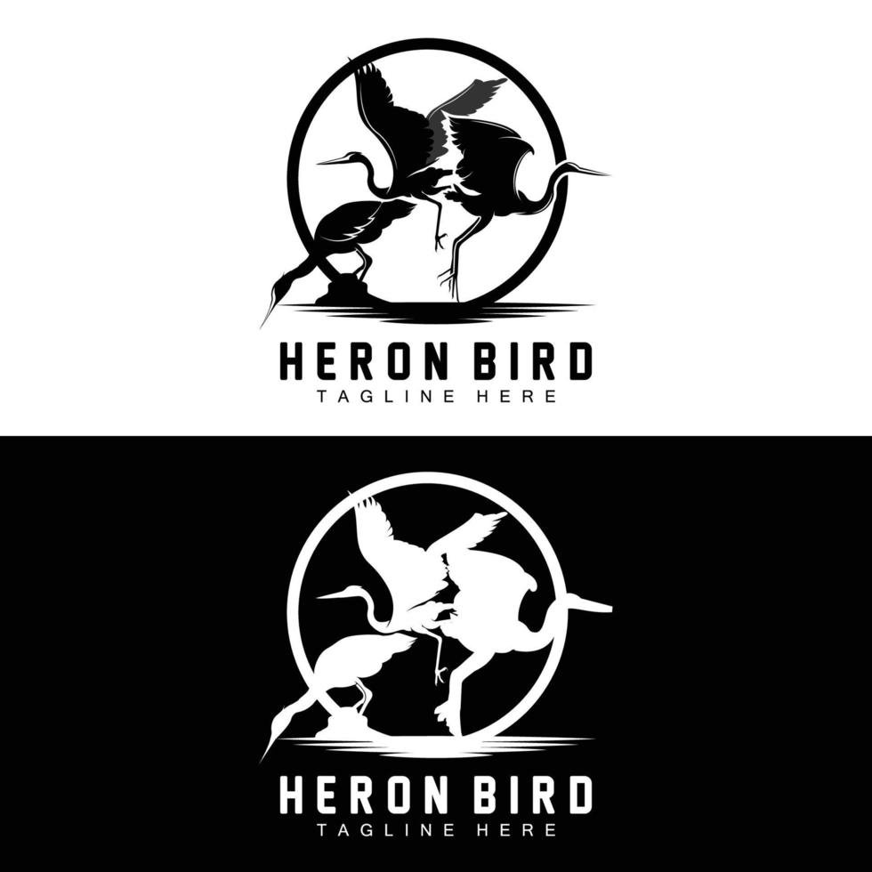 création de logo oiseau héron cigogne, oiseau héron volant sur le vecteur de la rivière, illustration de la marque du produit