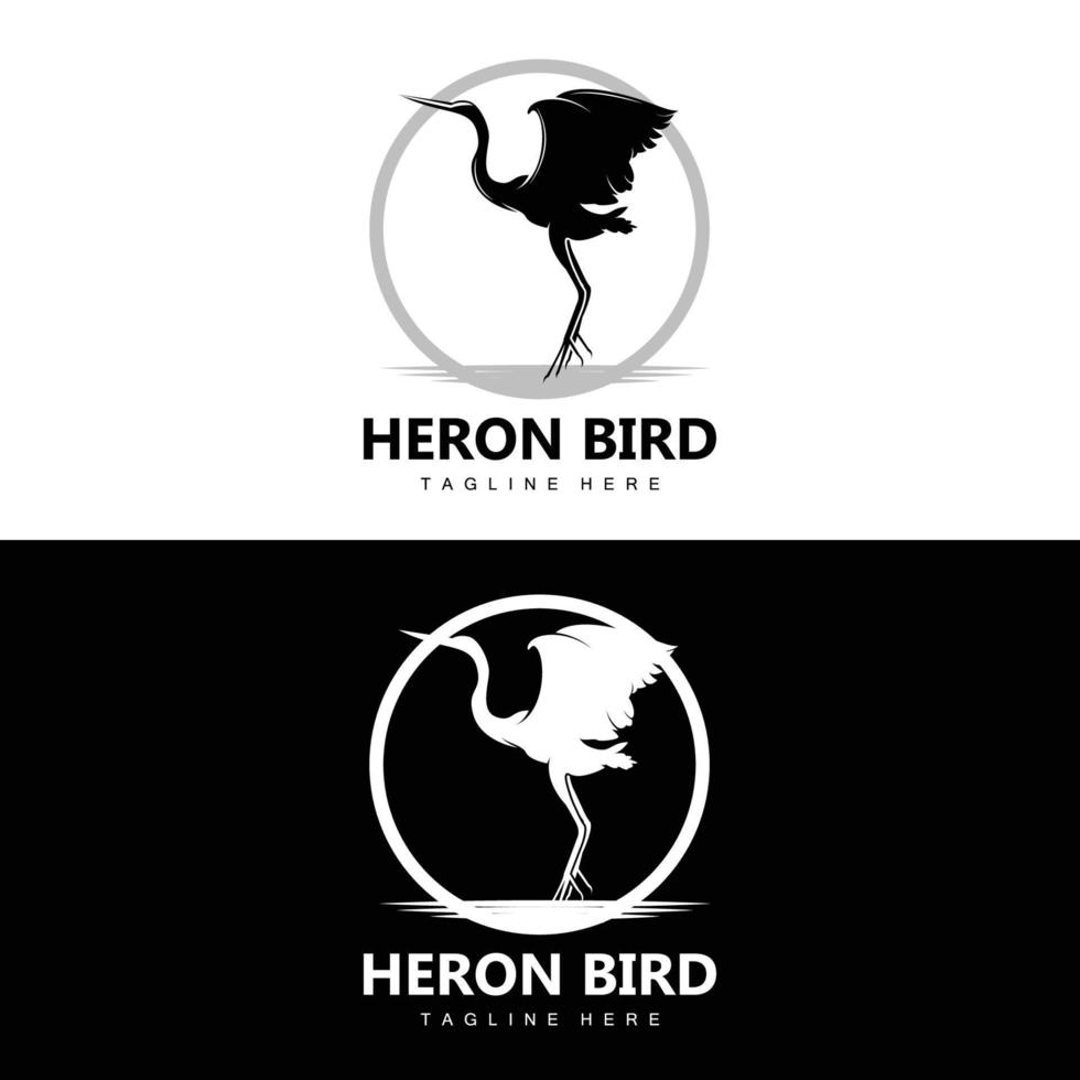 création de logo oiseau héron cigogne, oiseau héron volant sur le vecteur de la rivière, illustration de la marque du produit