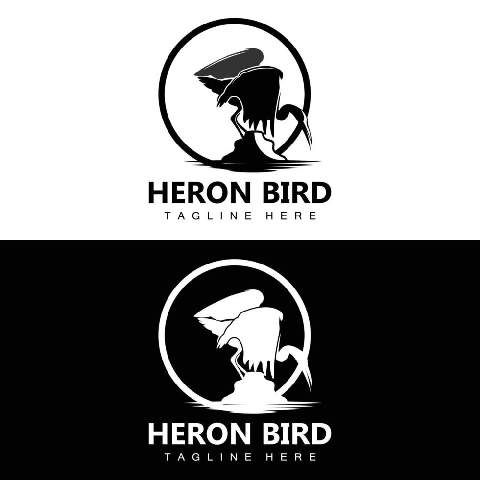 création de logo oiseau héron cigogne, oiseau héron volant sur le vecteur de la rivière, illustration de la marque du produit