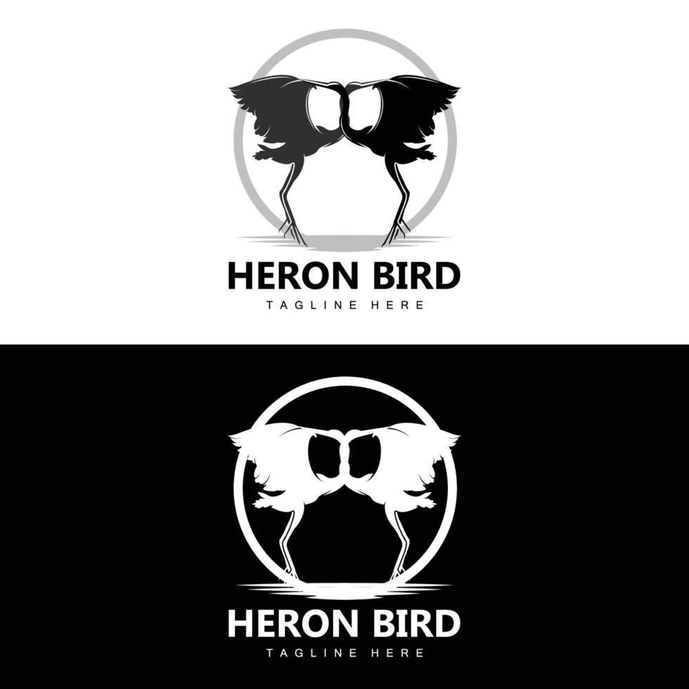 création de logo oiseau héron cigogne, oiseau héron volant sur le vecteur de la rivière, illustration de la marque du produit