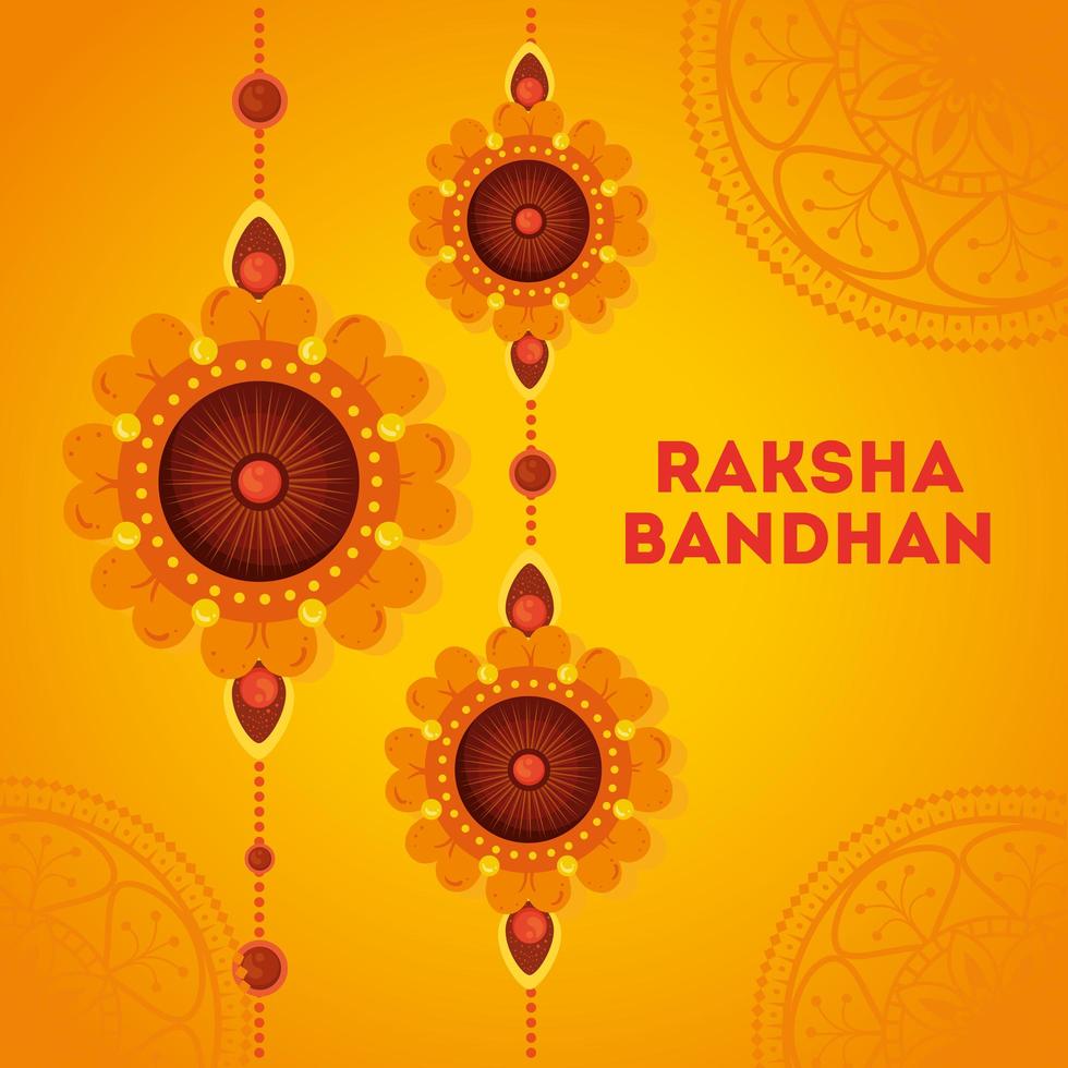 carte de voeux avec ensemble décoratif de rakhi pour raksha bandhan vecteur