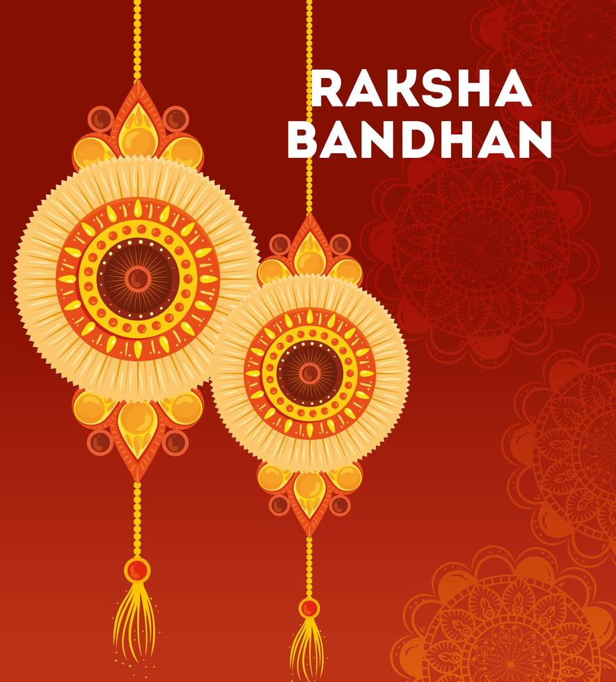 carte de voeux avec ensemble décoratif de rakhi pour raksha bandhan vecteur