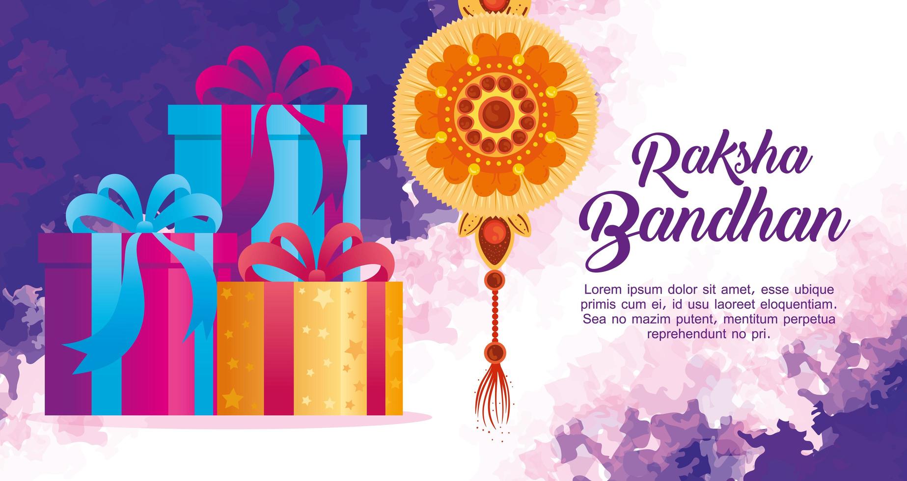 carte de voeux avec rakhi décoratif pour raksha bandhan et coffrets cadeaux, festival indien pour la célébration des liens entre frères et soeurs, la relation de liaison vecteur